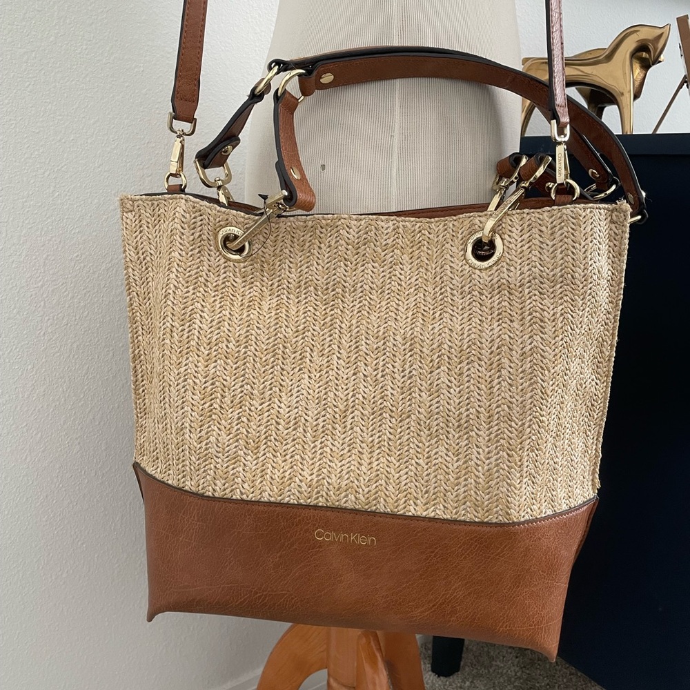 Calvin Klein Tan and Brown Straw Woven Summer Tote